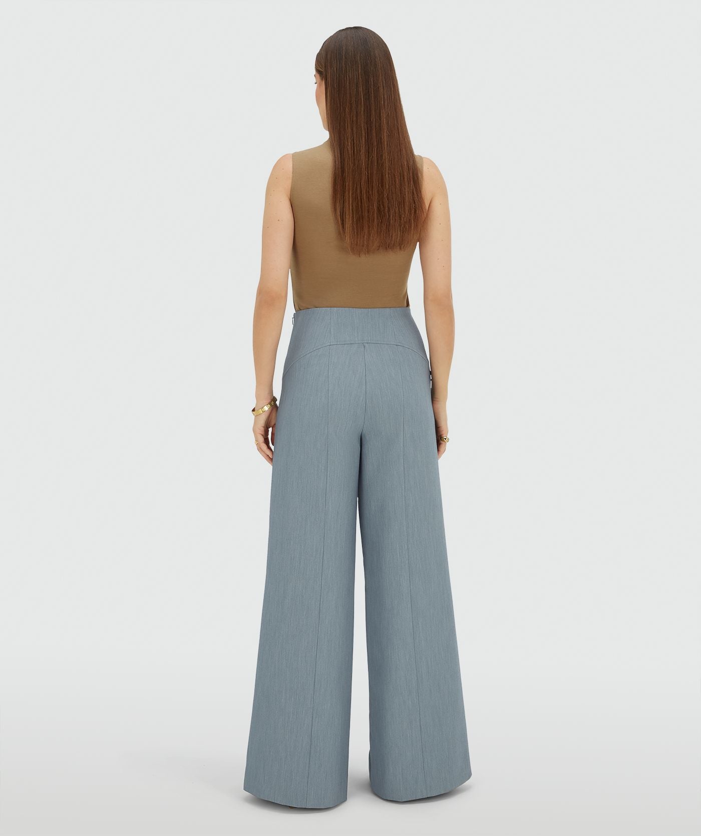 Calça MICHELLA de cintura alta e pernas largas - azul celeste mesclado