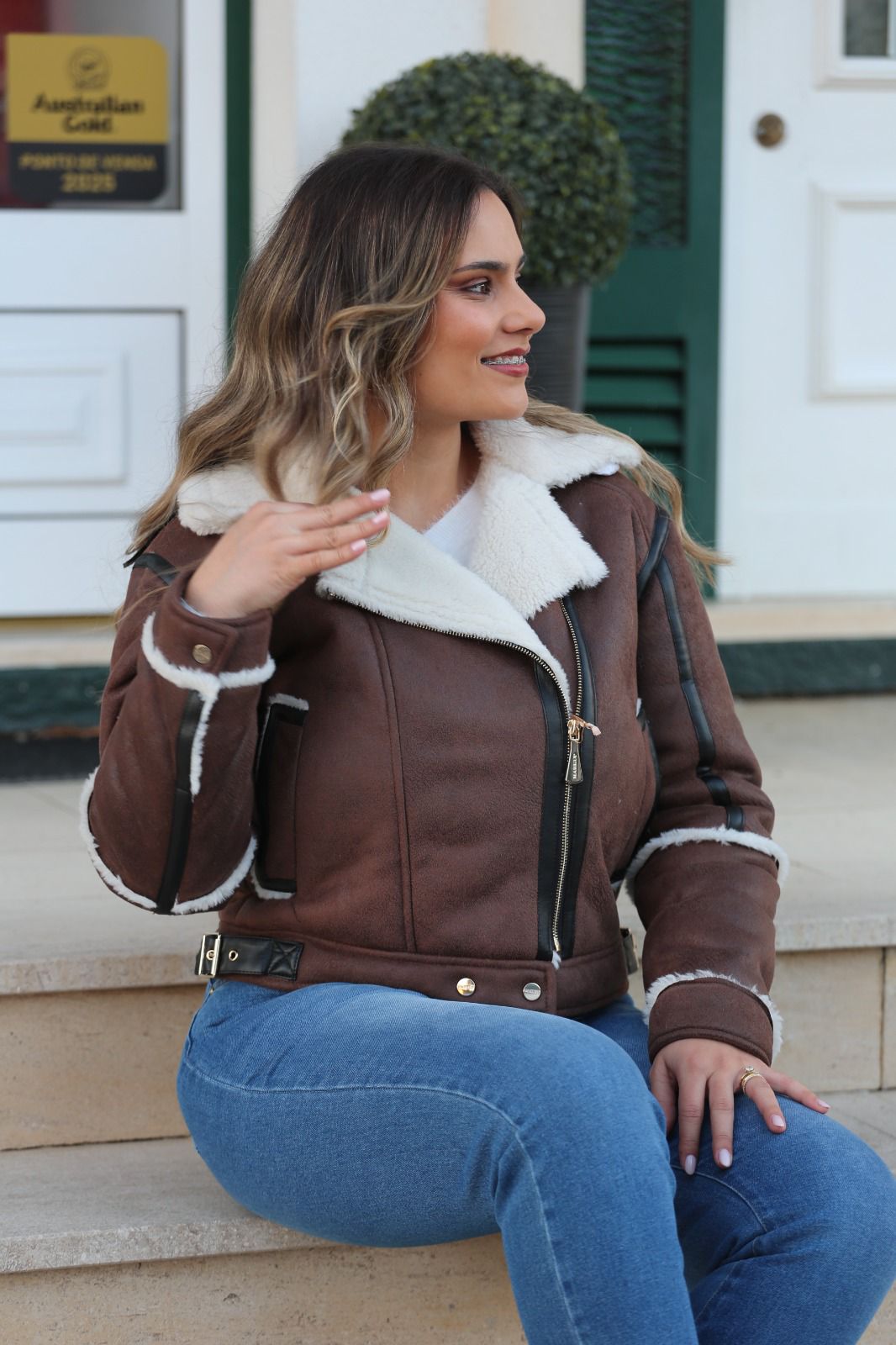 Casaco Aviador com Forro Aconchegante – Castanho