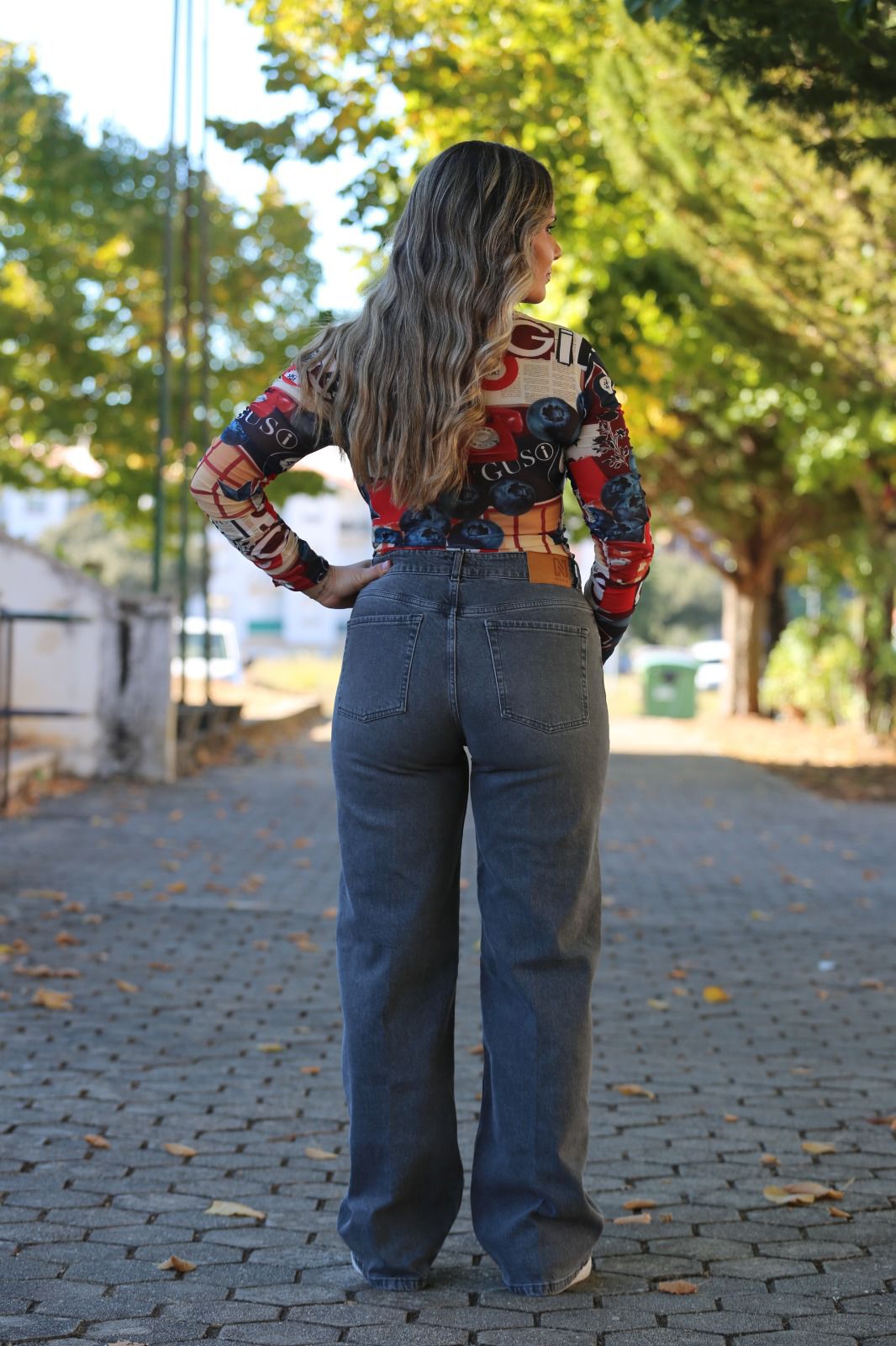 Calça de Ganga Wide Leg Cinza Escuro