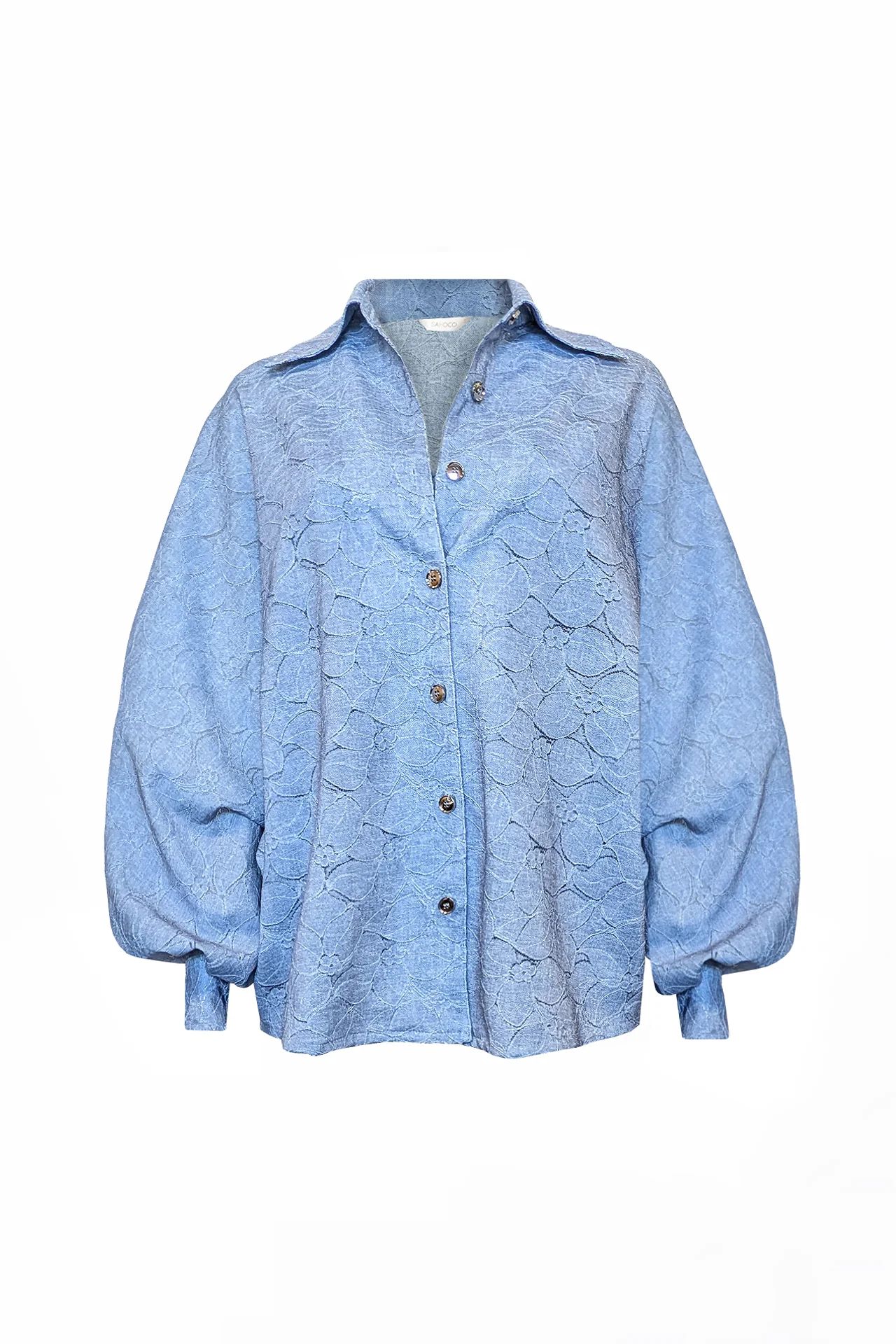 Camisa Oversize em Renda com Manga Balão