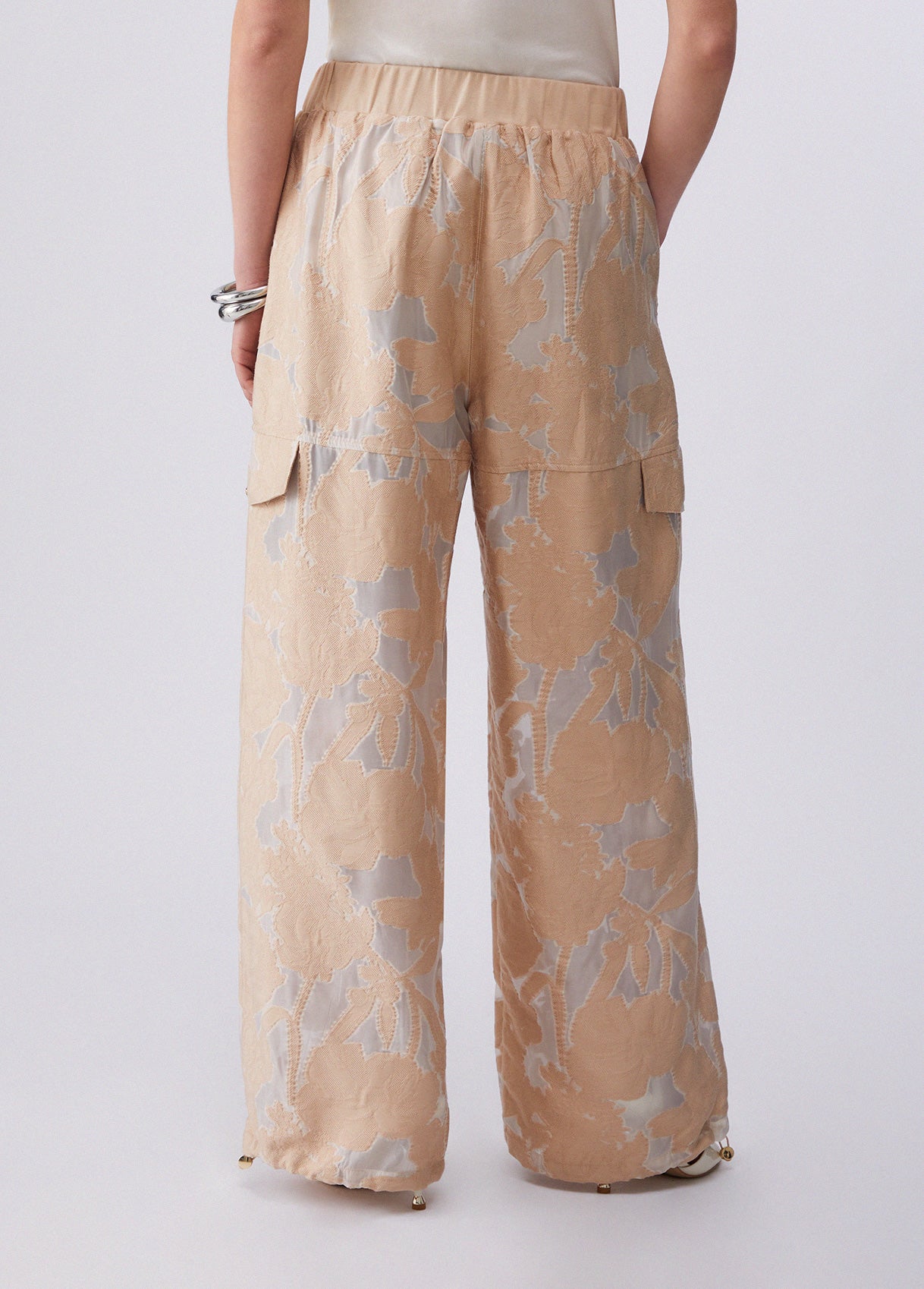 Calças de jacquard de organza