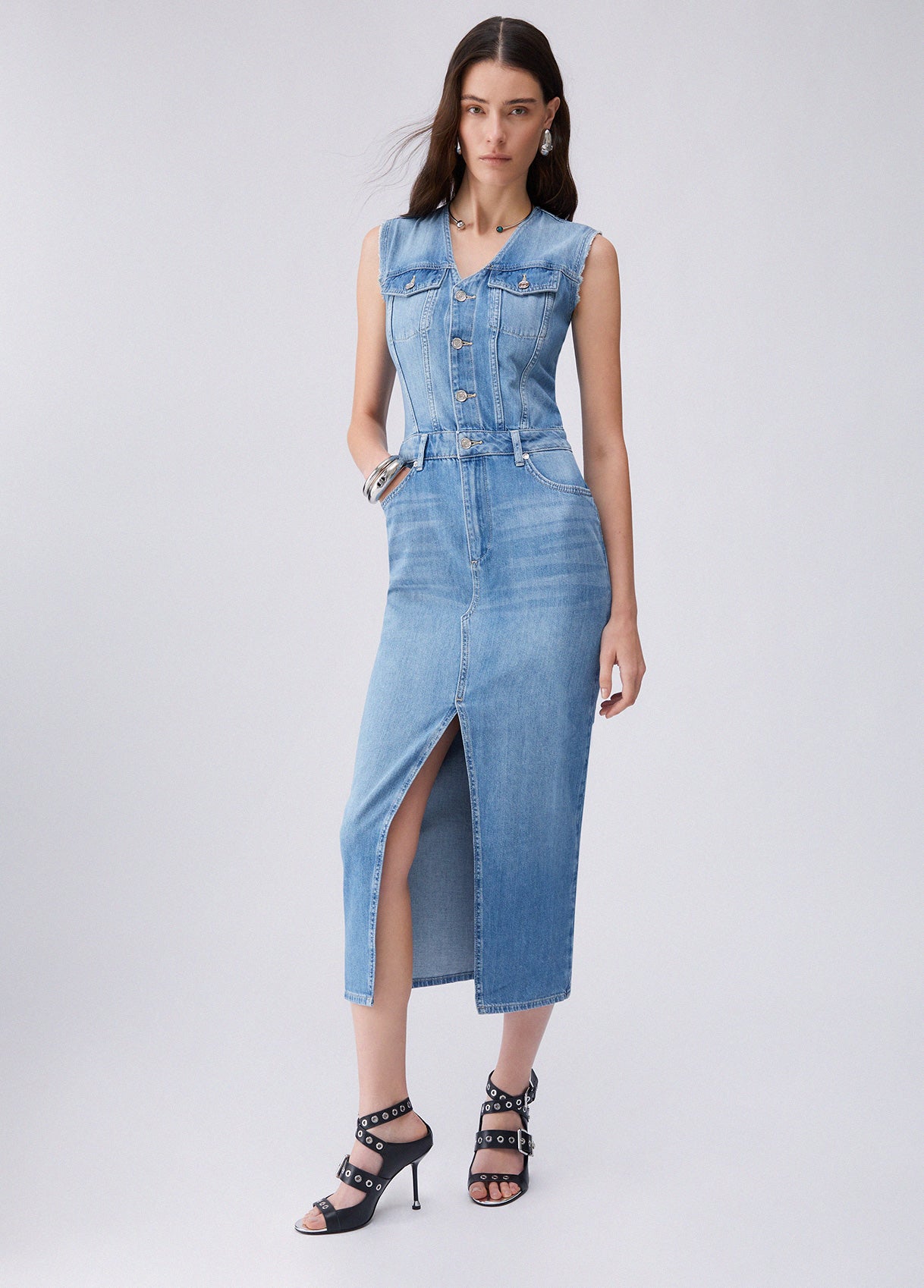 vestido longo de jeans