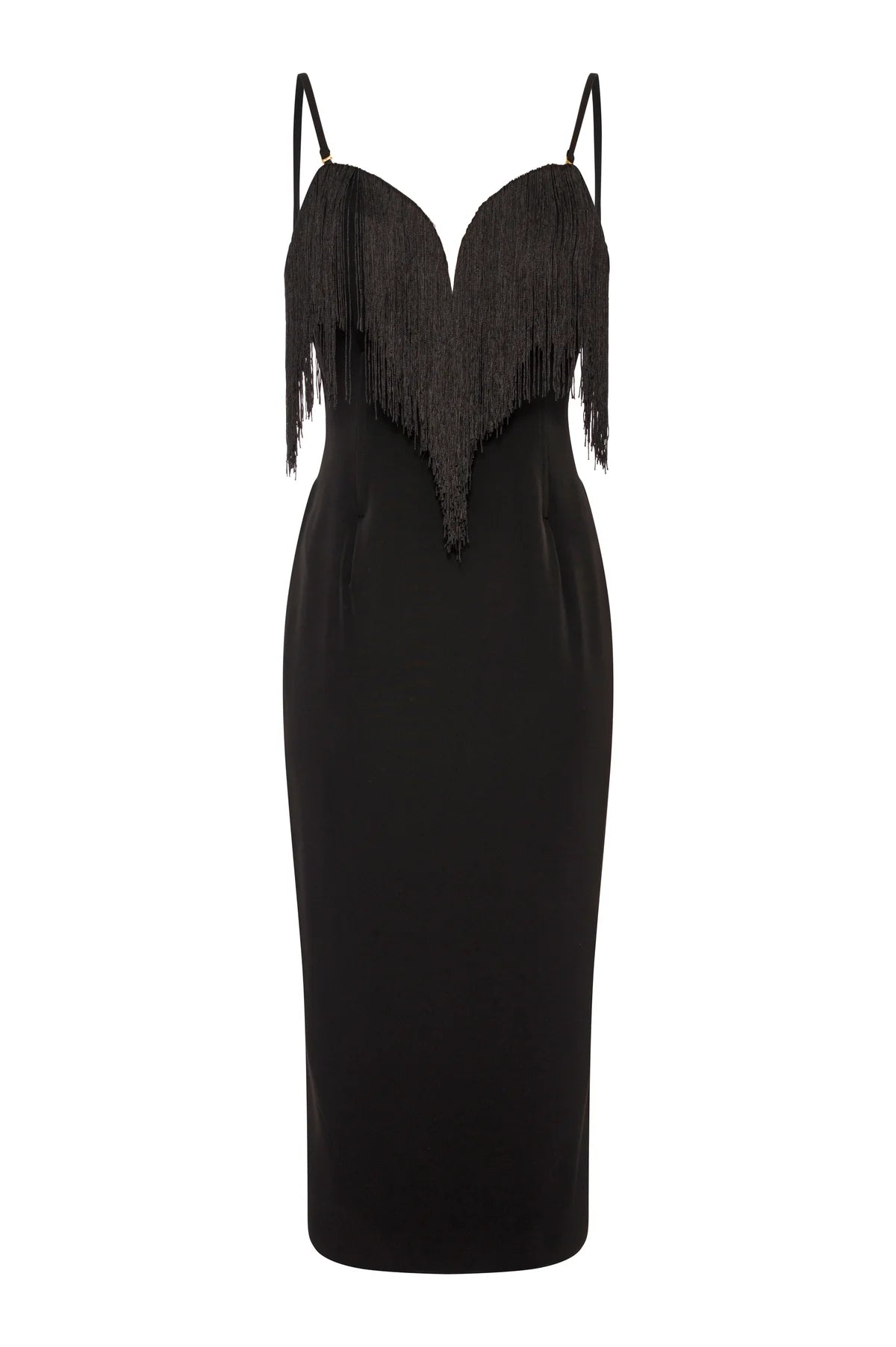 Vestido sem mangas de corte justo e comprimento midi