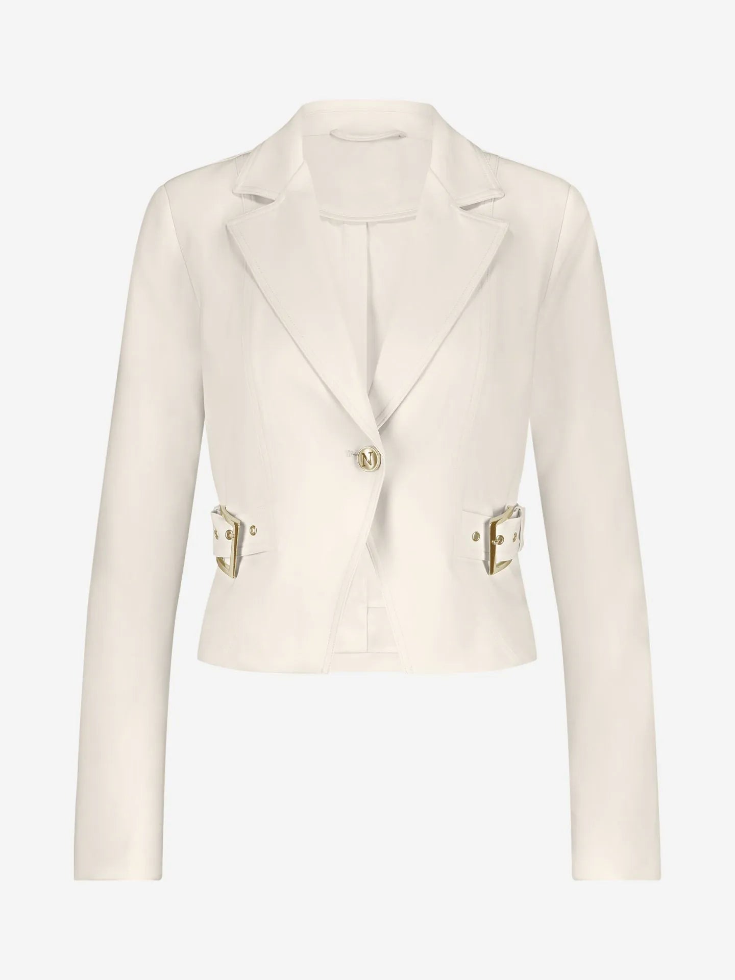 Blazer cropped com detalhe de fivela