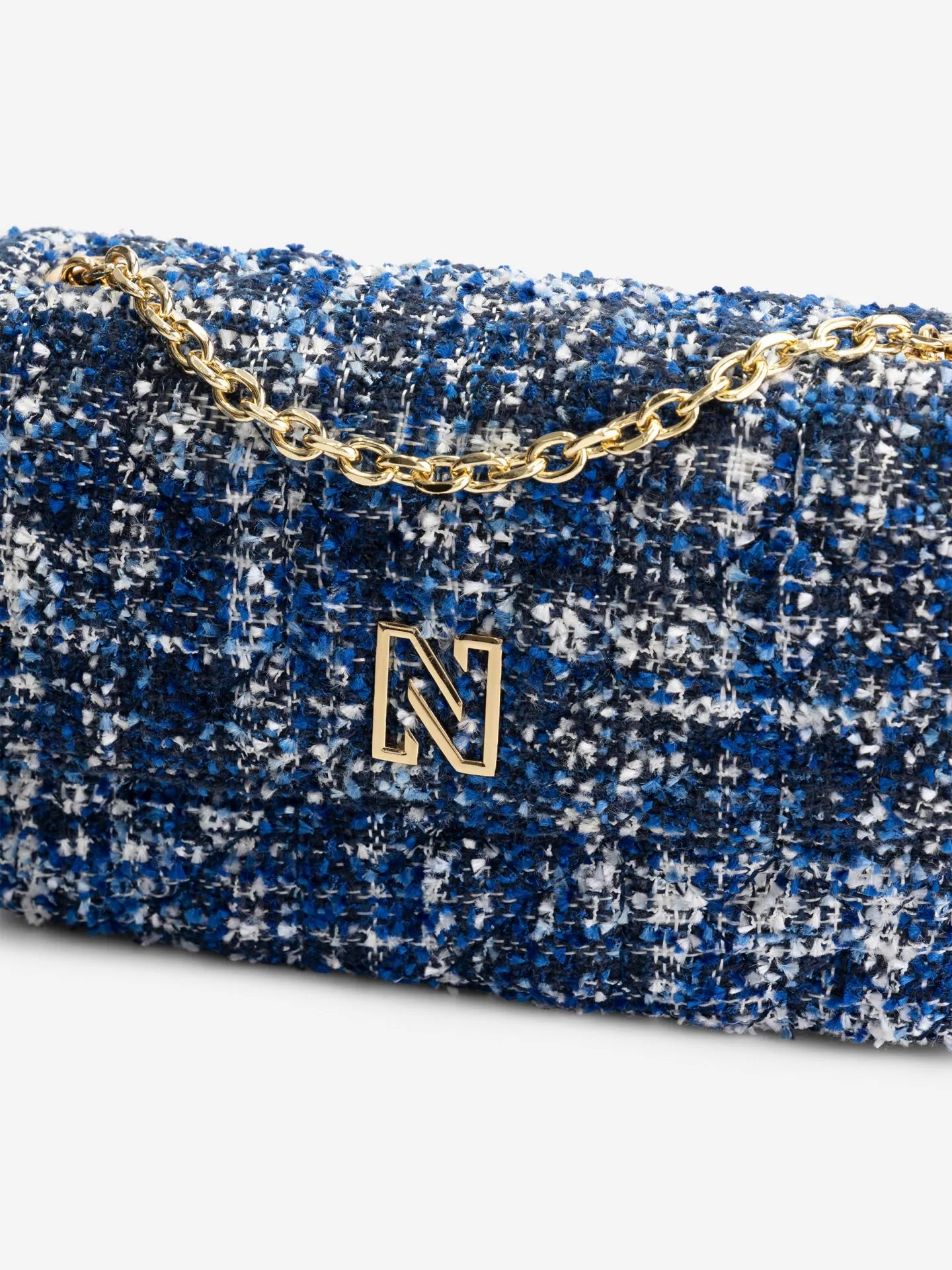 Bolsa de ombro em tweed com padrão pied-de-poule