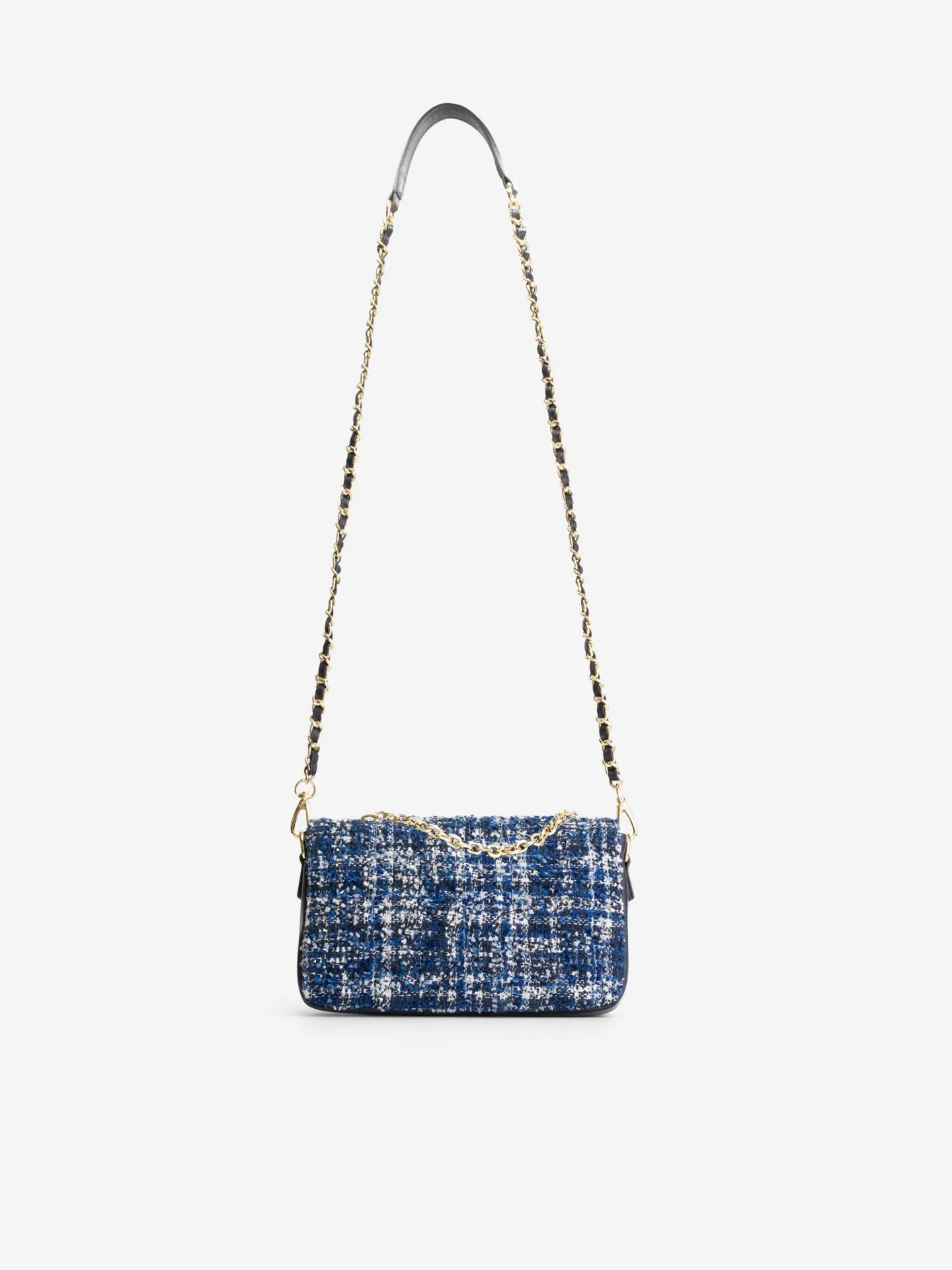 Bolsa de ombro em tweed com padrão pied-de-poule