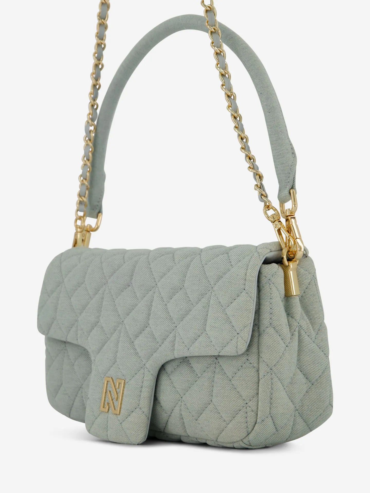Bolsa de ombro jeans acolchoada com logotipo N