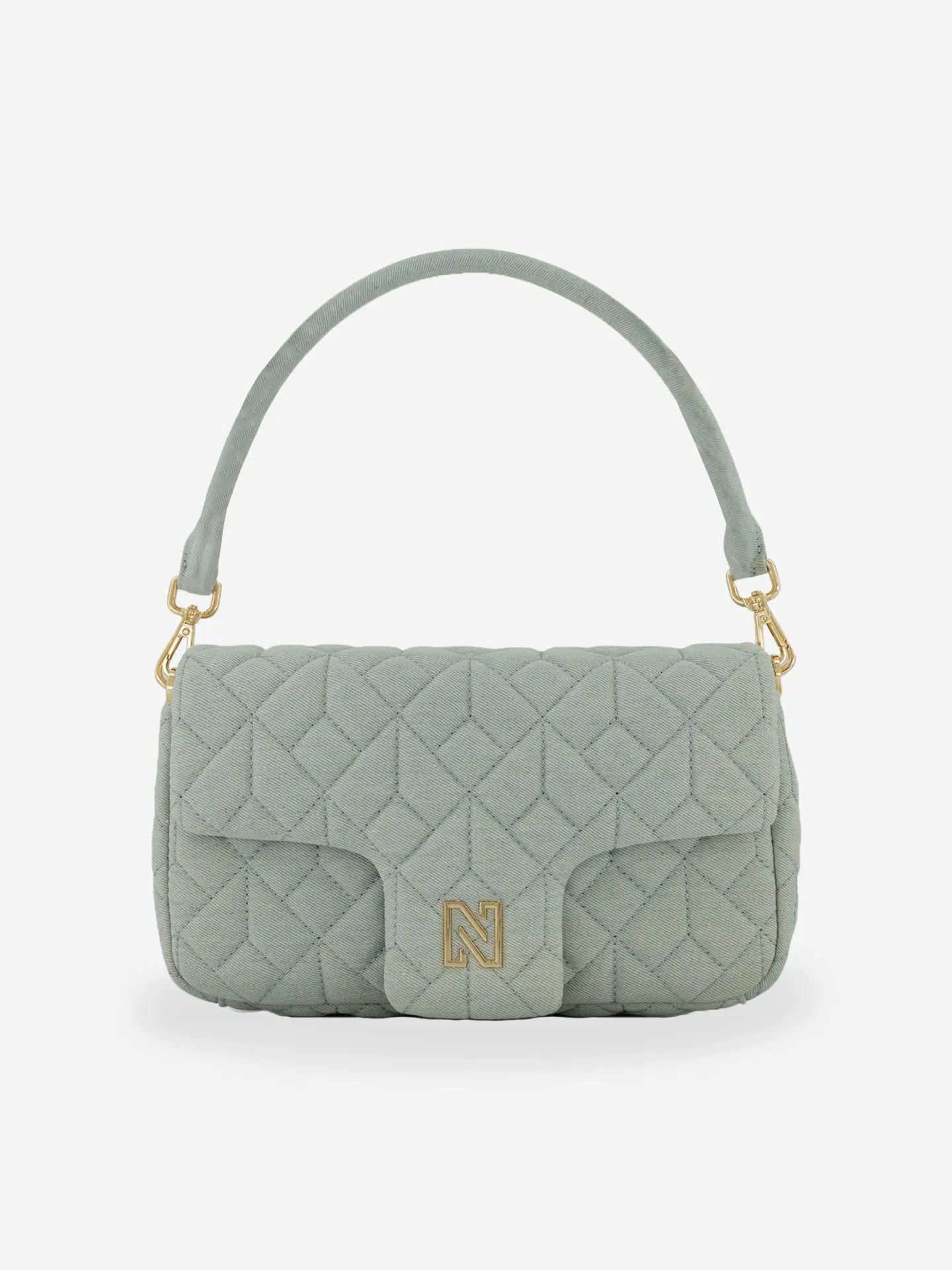 Bolsa de ombro jeans acolchoada com logotipo N