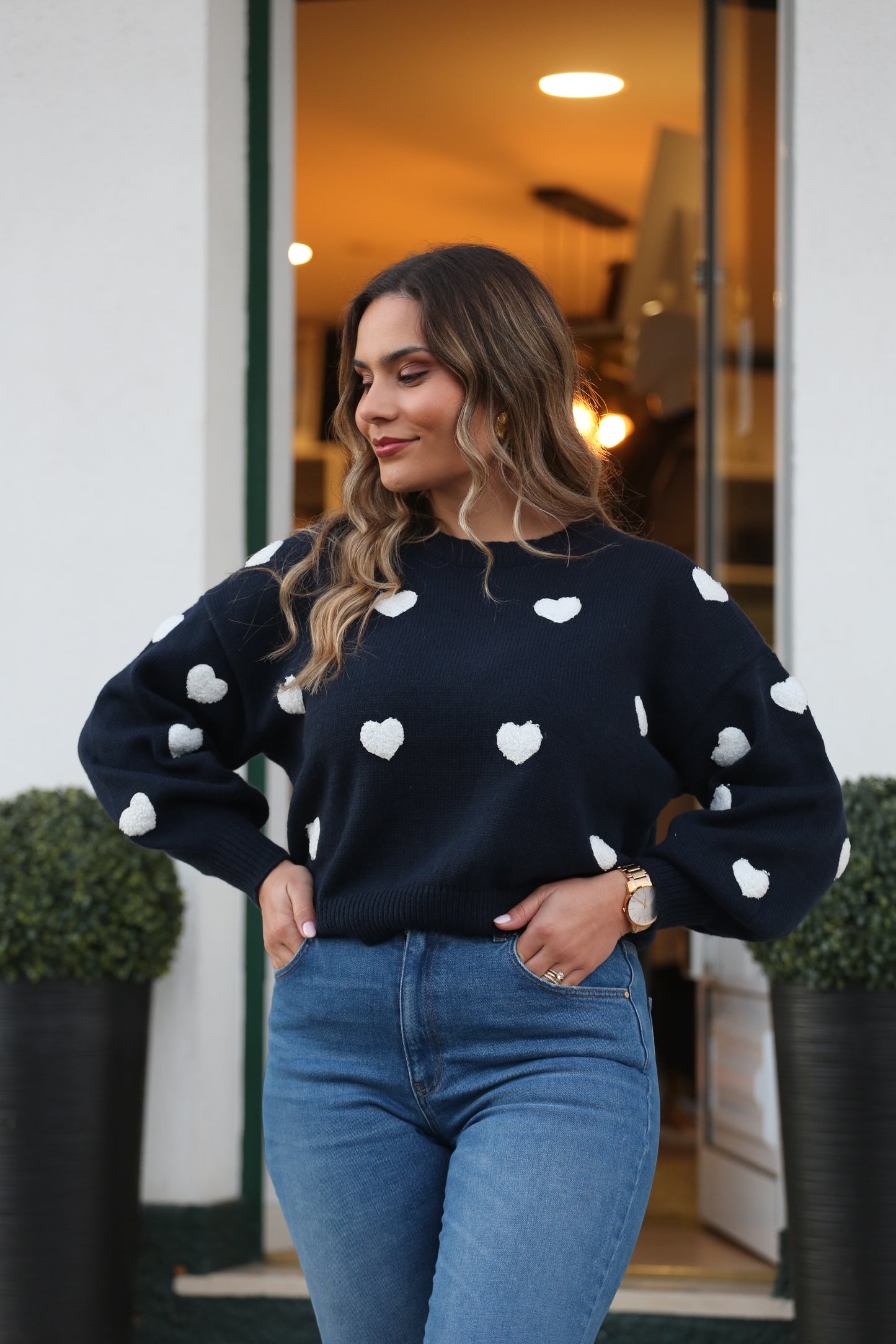 Camisola Corações Brancos Azul-Marinho
