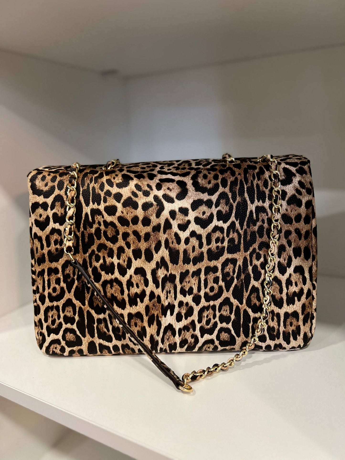 Mala Animal Print com Alça em Corrente Dourada