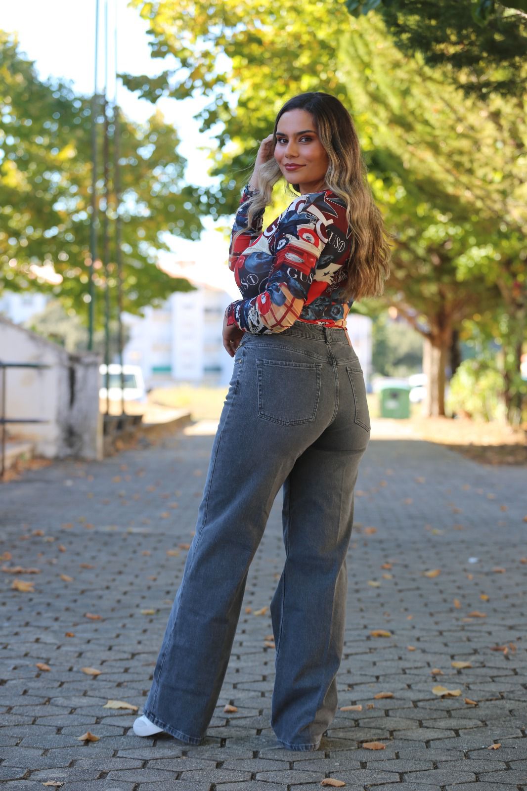 Calça de Ganga Wide Leg Cinza Escuro