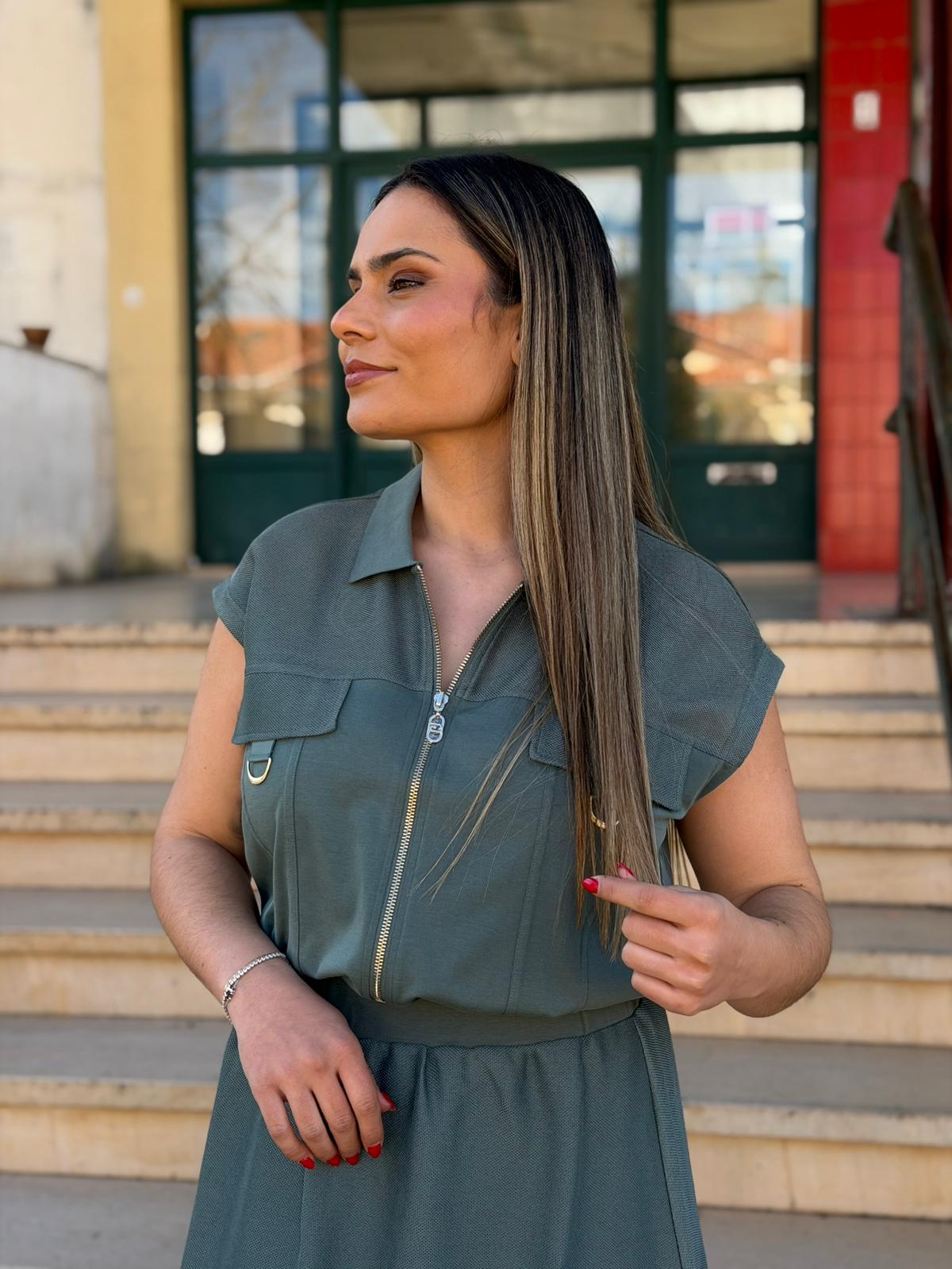 Conjunto Liu Jo – Top & Saia Midi Verde Militar