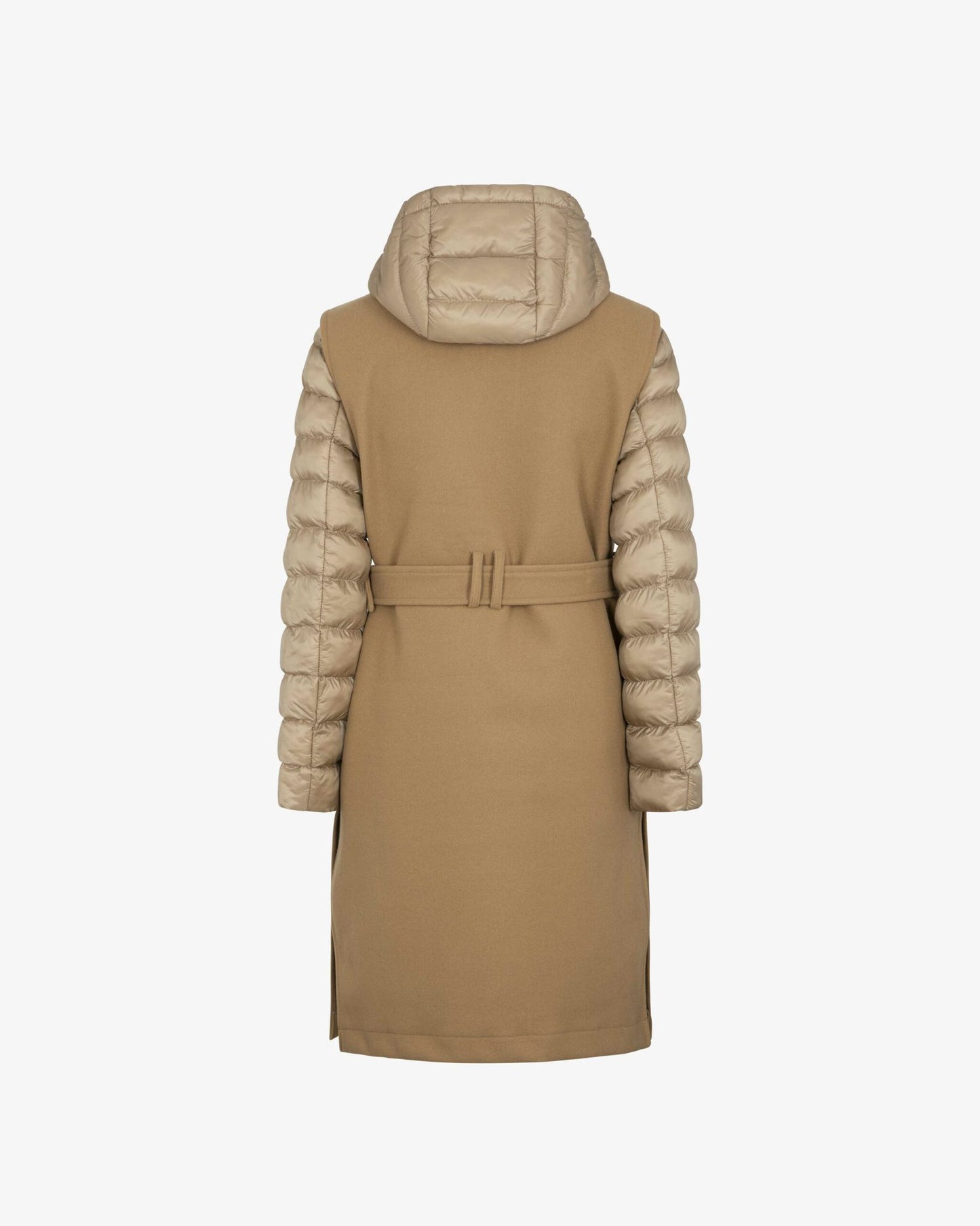 Casaco Midi Bicolor com Mangas Acolchoadas e Capuz