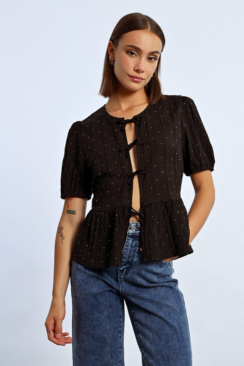 Blusa com strass para amarrar