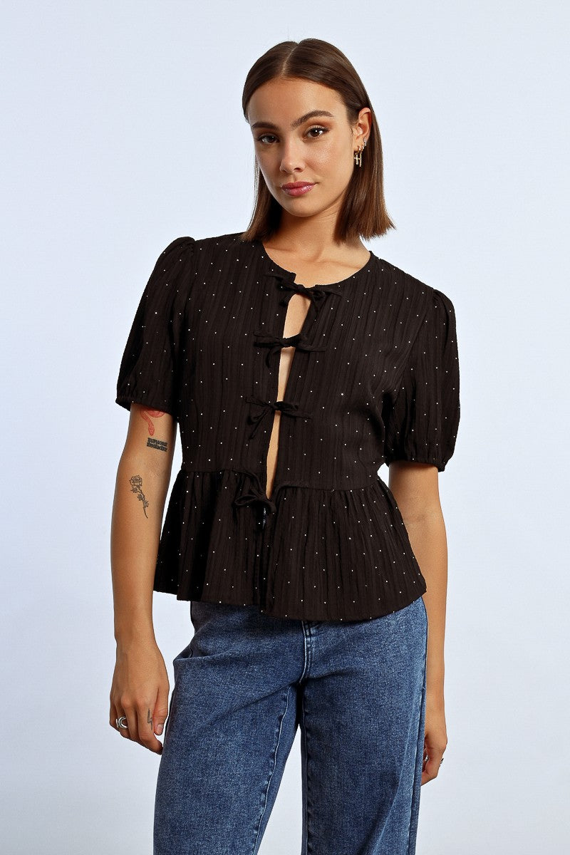 Blusa com strass para amarrar