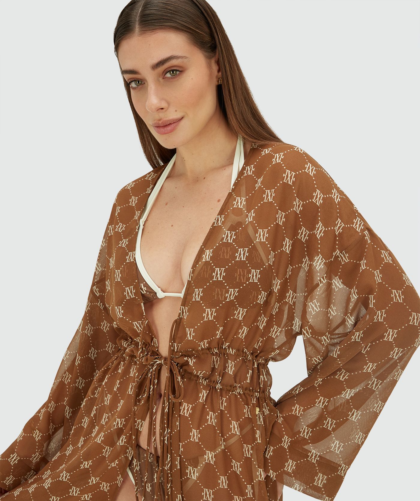 Kimono oversized SIENNA com estampa de logo - marrom