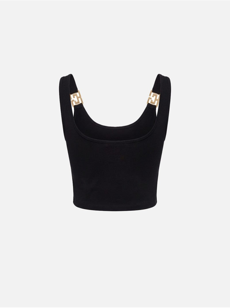 Top em malha com detalhe metálico