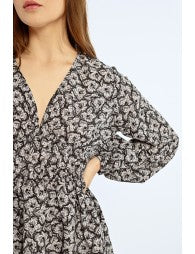 Vestido curto de manga comprida com estampa