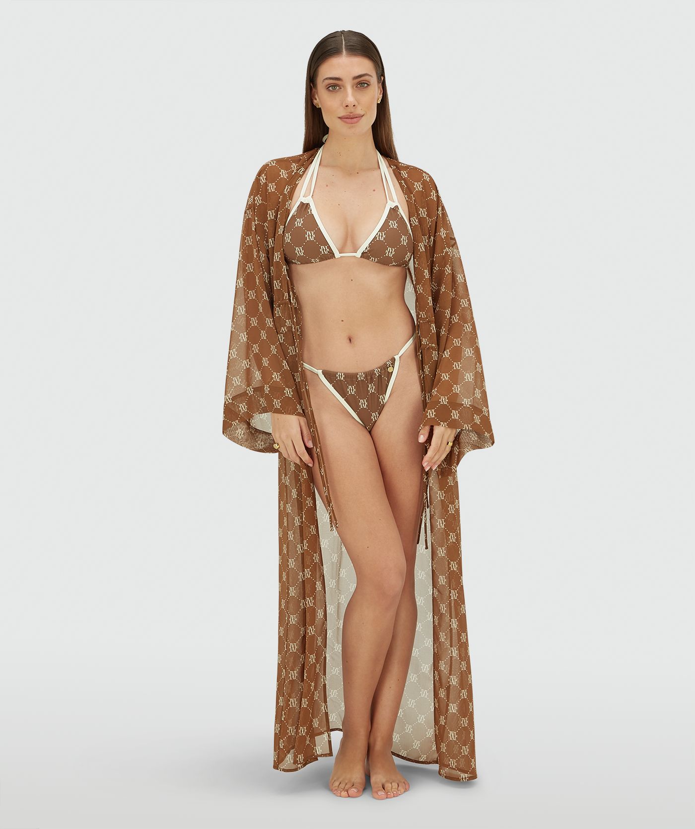 Kimono oversized SIENNA com estampa de logo - marrom