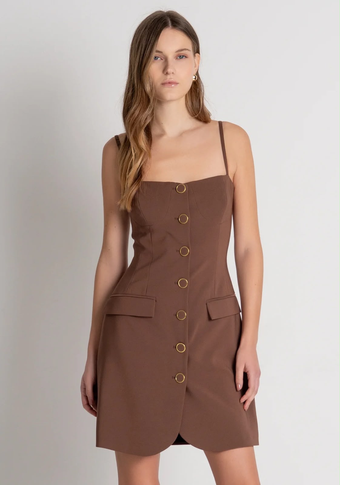 Vestido curto Fracomina castanho com botões dourados
