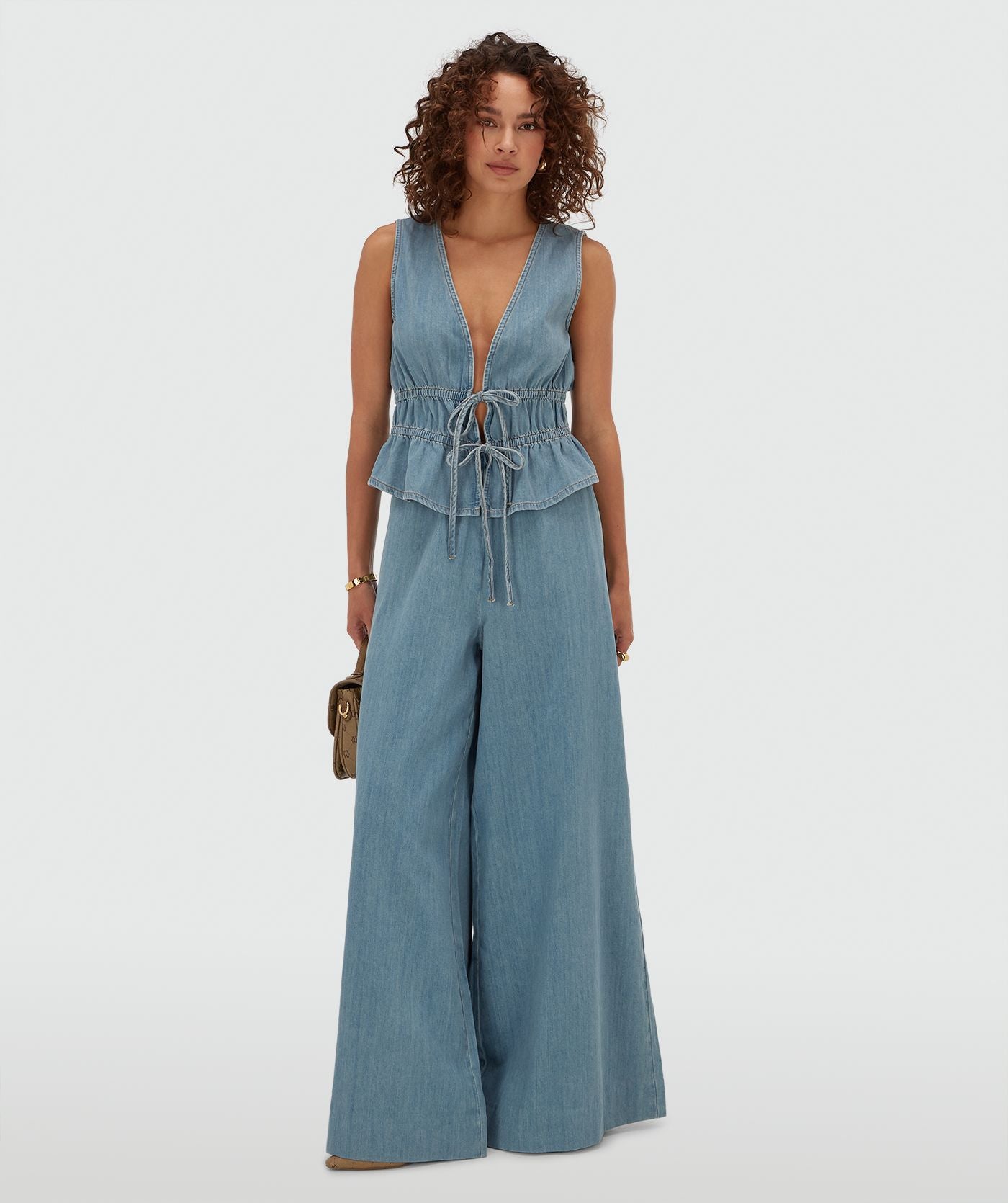 Calças de perna larga SERA com efeito denim - denim azul médio