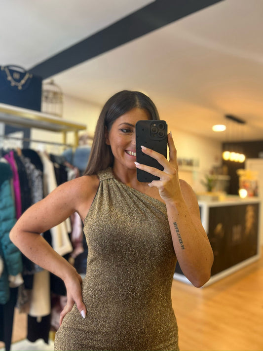 Vestido Midi Dourado com Brilho