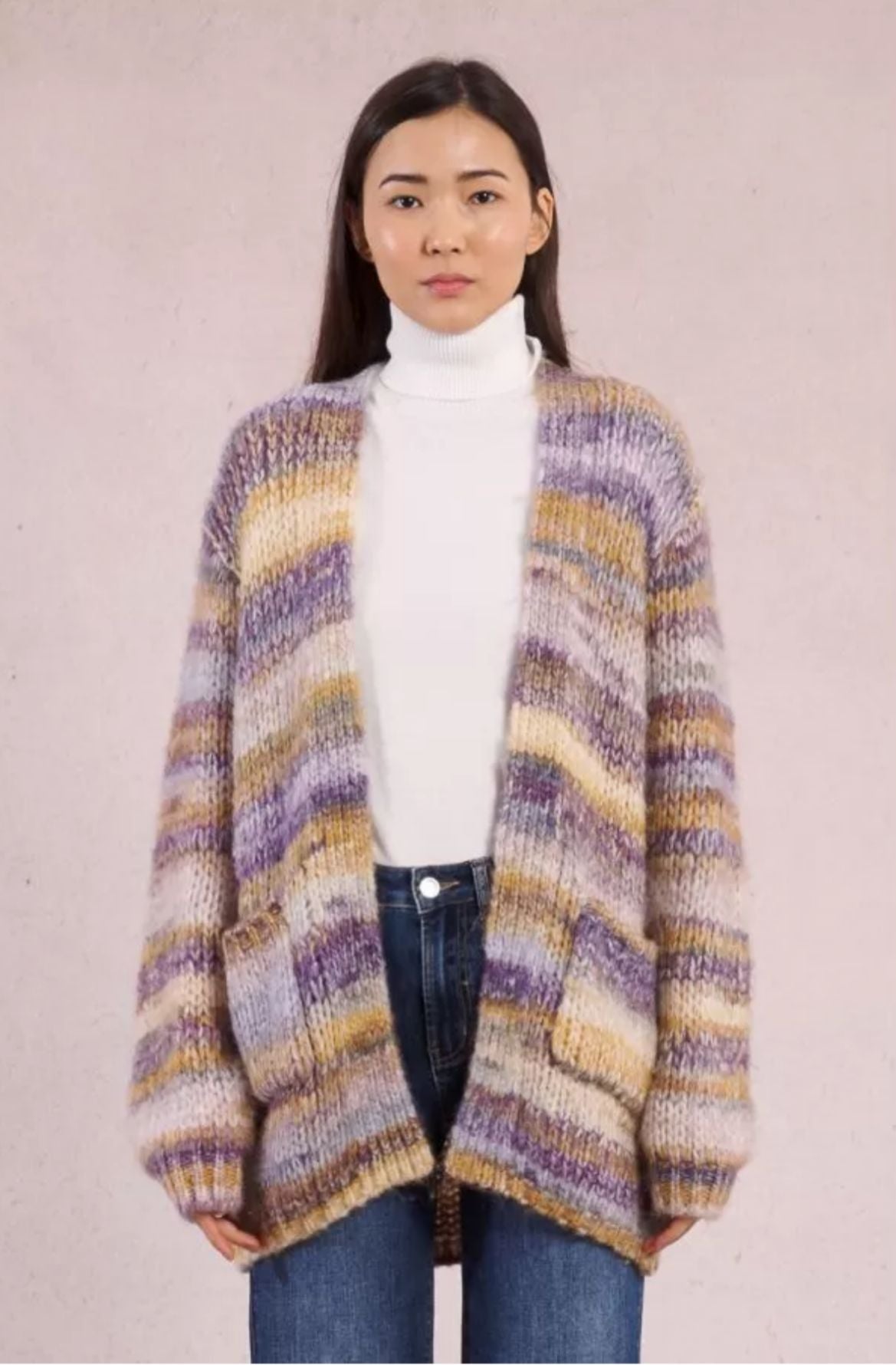 Cardigã de tricô aberto