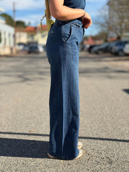 Conjunto Denim Elegante (Colete + Calça Wide Leg)