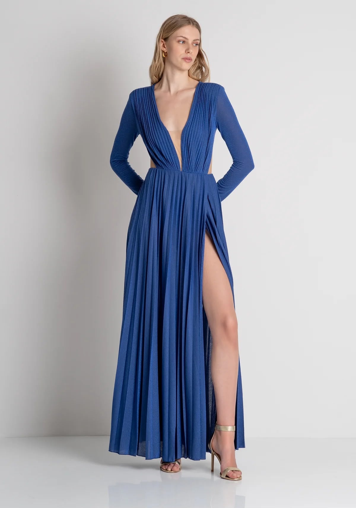 Vestido longo de corte regular com lurex