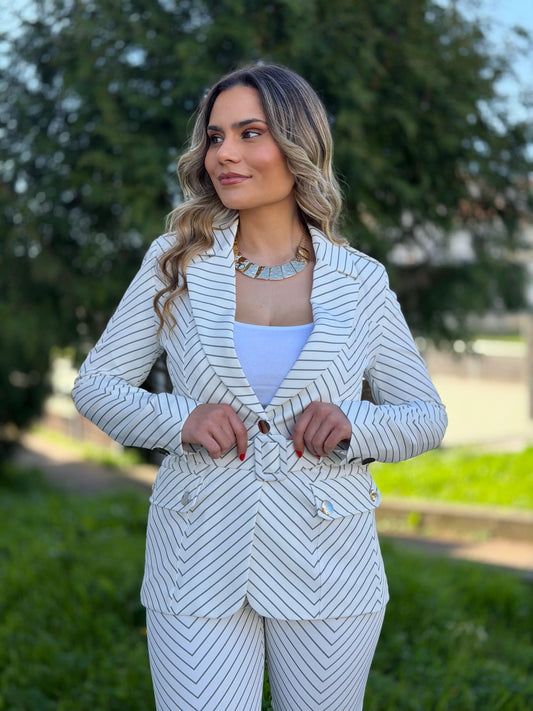 Blazer Locoluxo Branco às Riscas