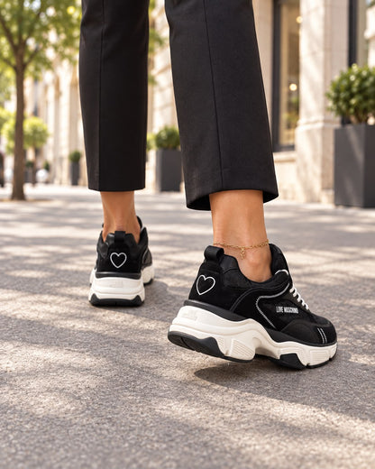 Ténis Love Moschino Pretos com Sola Chunky