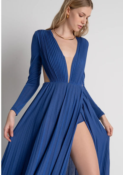 Vestido longo de corte regular com lurex