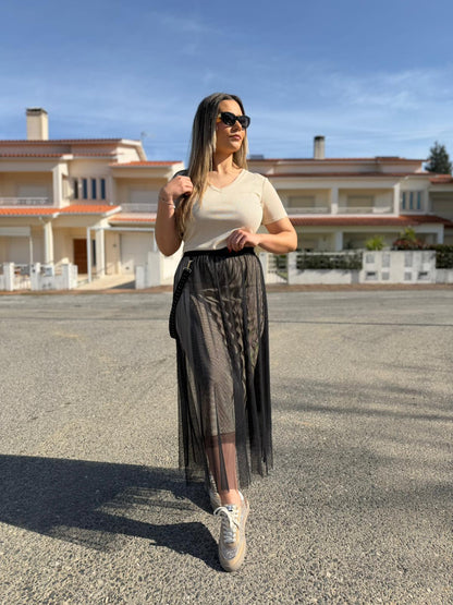 Saia Tule Midi com Cinto