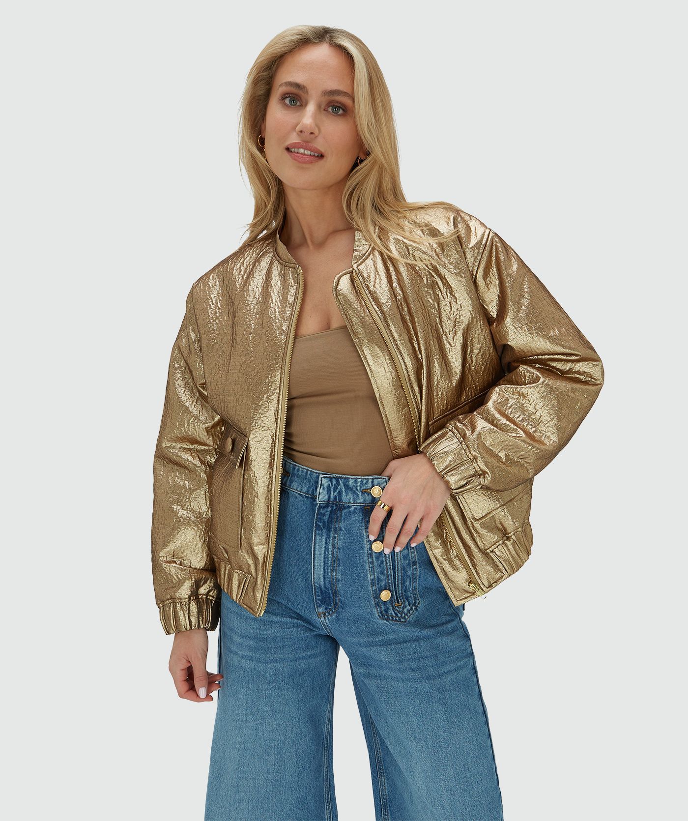 Jaqueta bomber metálica oversized KELSEY - bronze dourado