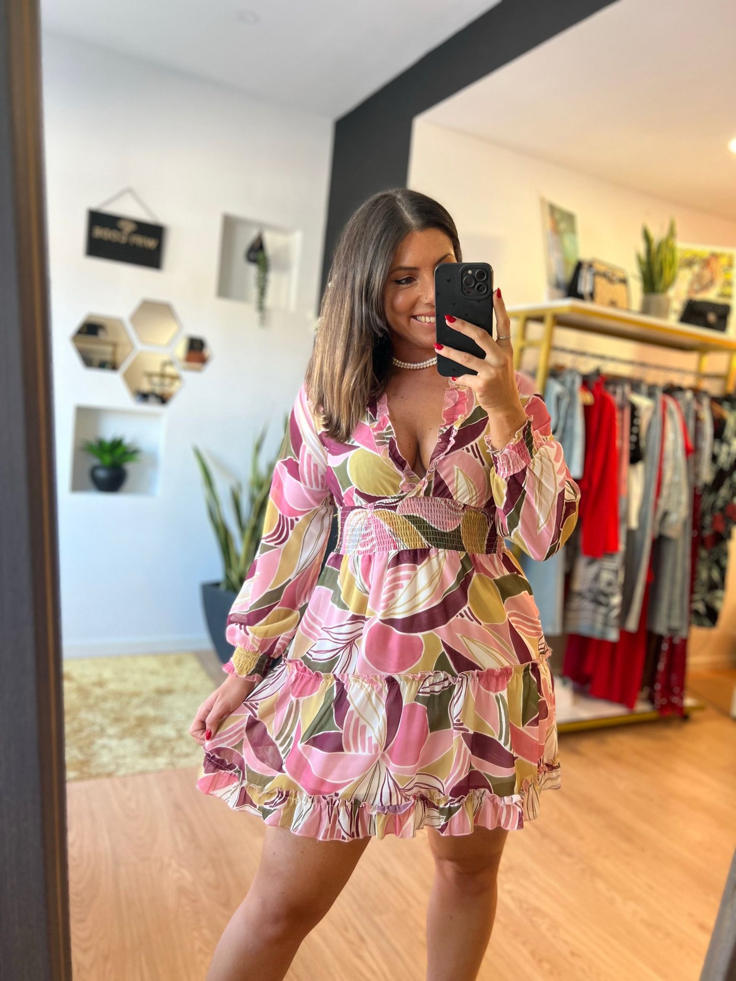 Vestido estampado com cós elástico