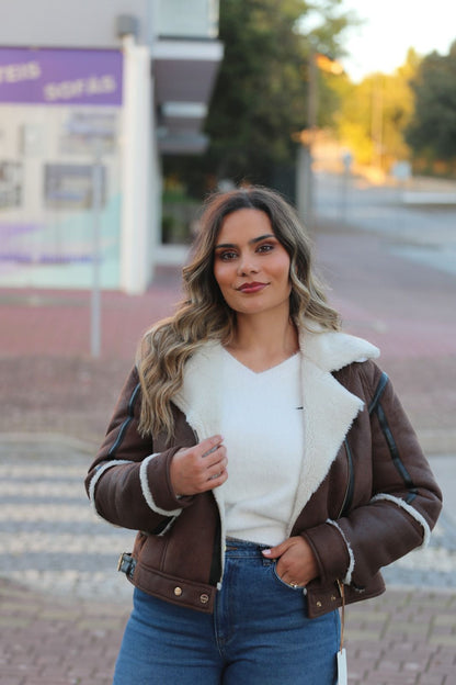 Casaco Aviador com Forro Aconchegante – Castanho