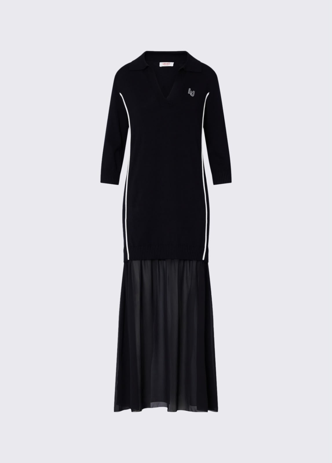 Vestido de malha com detalhe em georgette