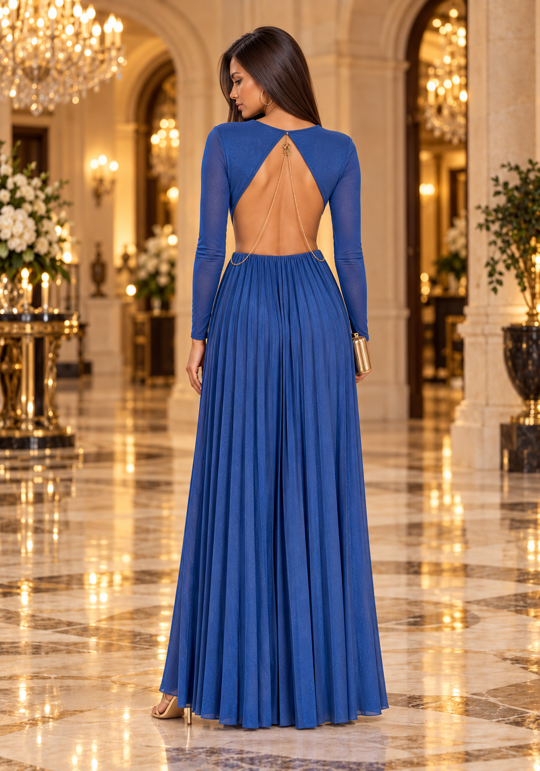 Vestido longo de corte regular com lurex