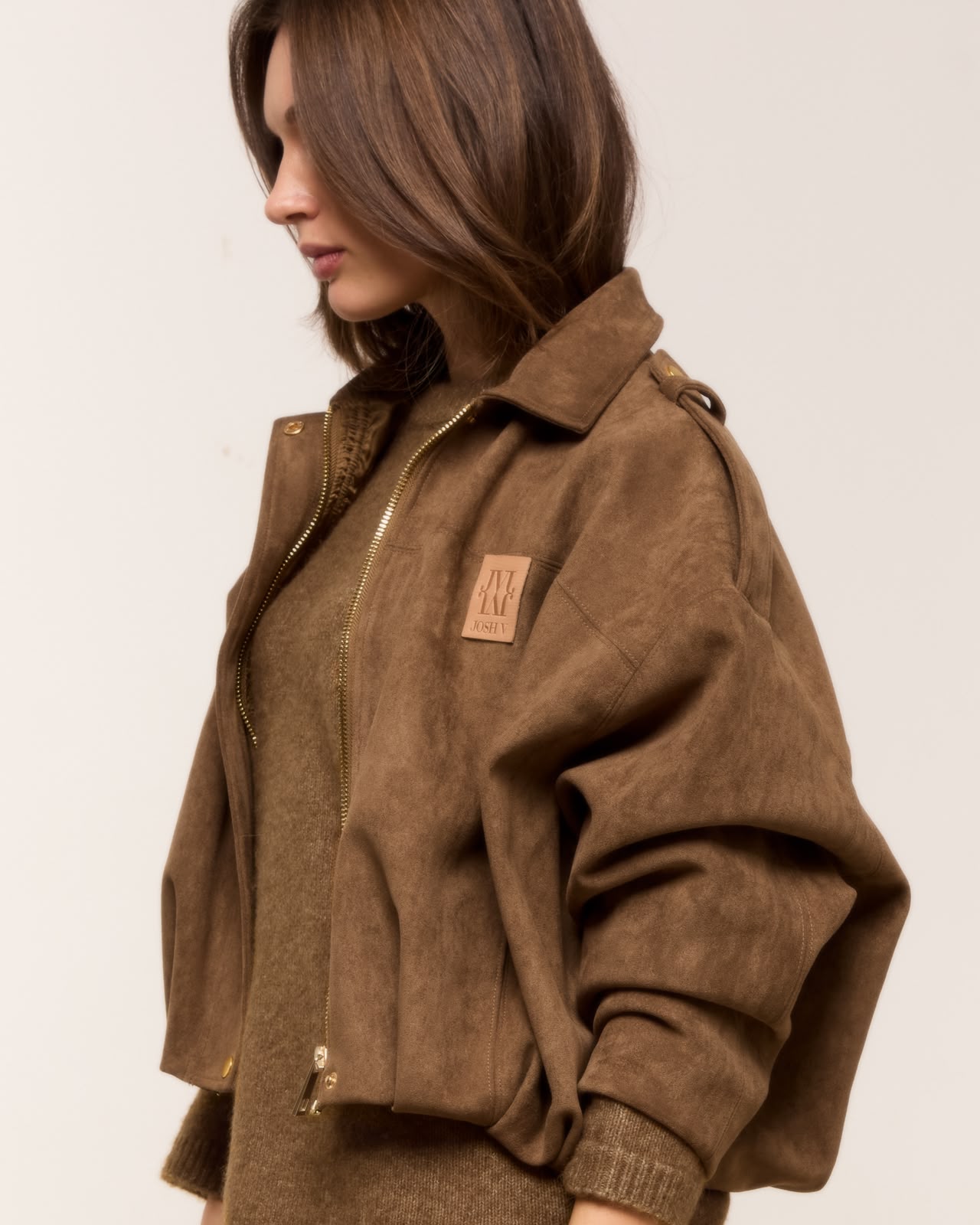 Jaqueta oversized de camurça - cáqui escuro
