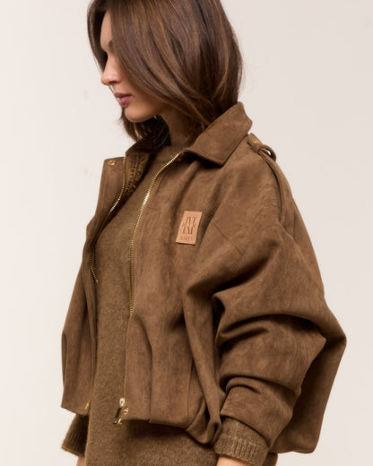 Jaqueta oversized de camurça - cáqui escuro