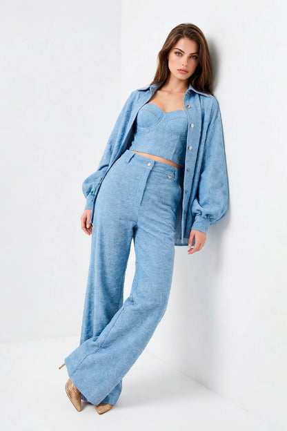 Camisa Oversize em Renda com Manga Balão