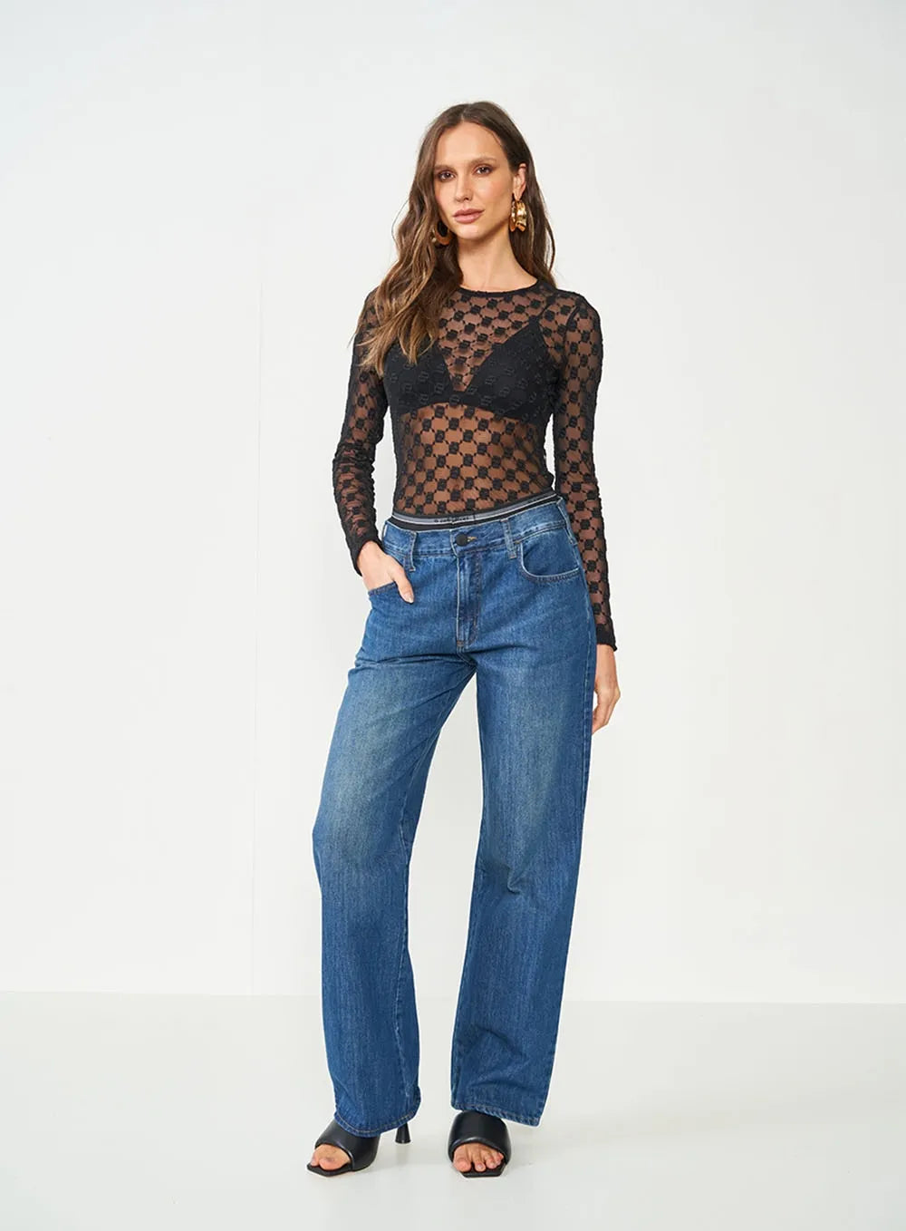 Blusa Preta Slim De Tule Duplo C