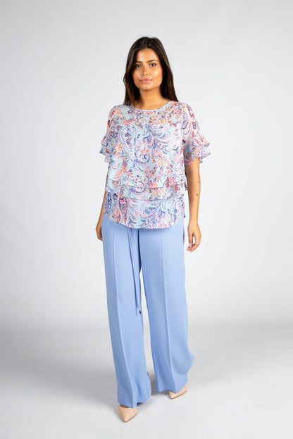 Calças pantalonas azul claro