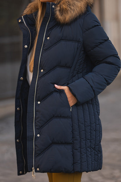 Parka azul marinho capuz com pêlo