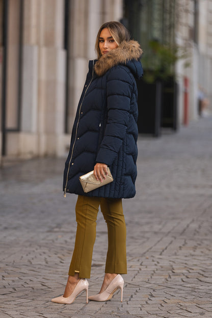 Parka azul marinho capuz com pêlo