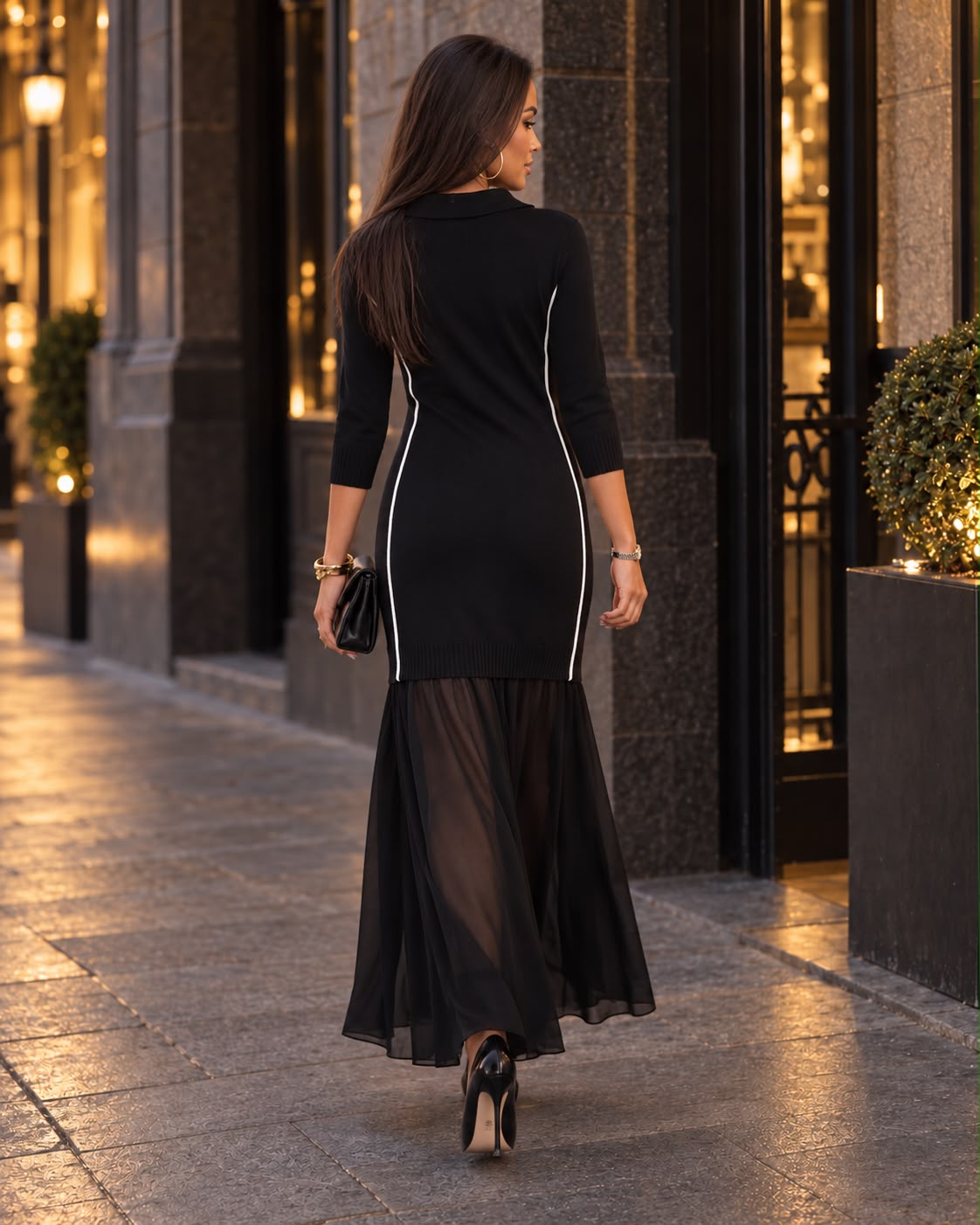 Vestido de malha com detalhe em georgette