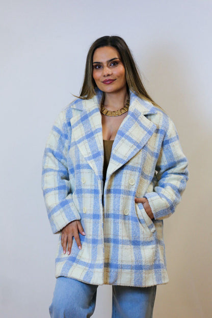 Casaco Xadrez Soft Azul & Creme