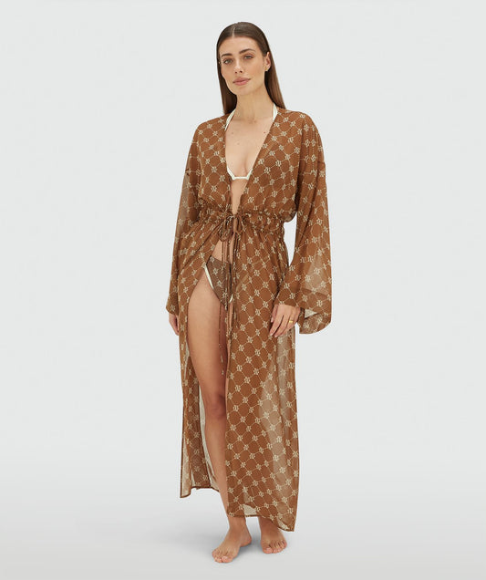 Kimono oversized SIENNA com estampa de logo - marrom
