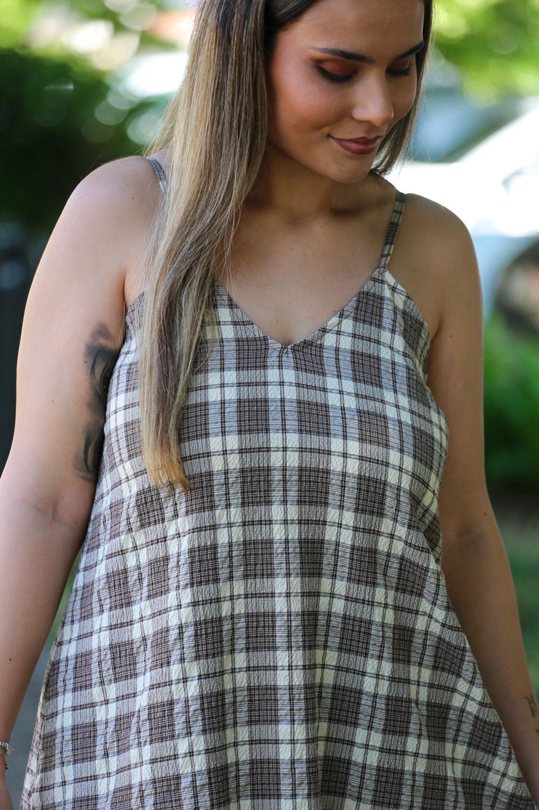 Vestido Midi Xadrez Castanho