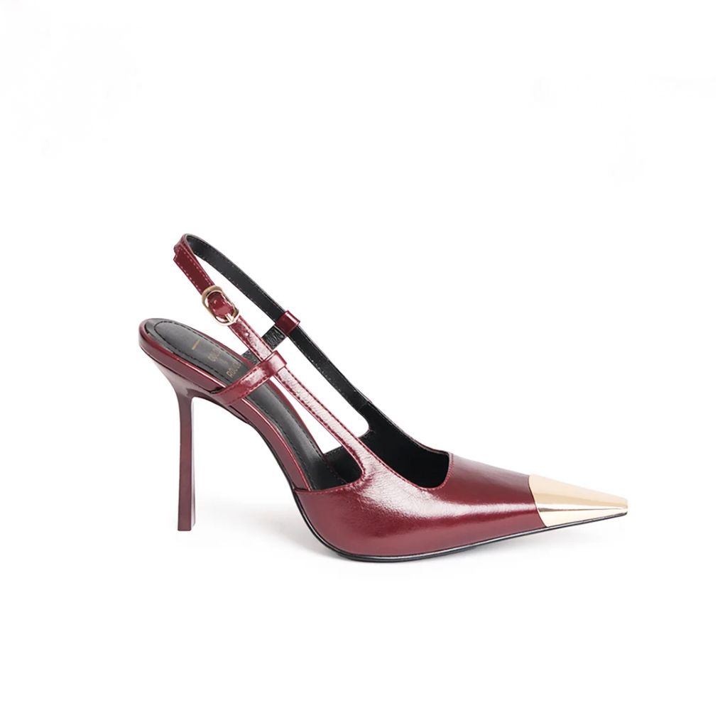 Scarpin Slingback Bordeaux com Ponteira Dourada